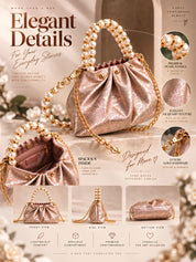 LOOKHAA Premium Rose Gold Ruched Handbag with Gold Chain and Pearl Accents lookhaa