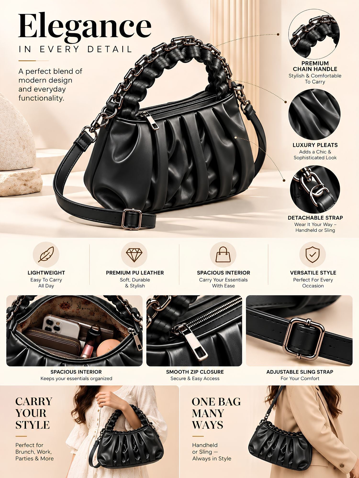 LOOKHAA Premium Solid Black Shoulder Bag (Copy) lookhaa