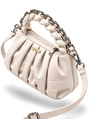 LOOKHAA Cream Textured Ruched Shoulder Bag lookhaa