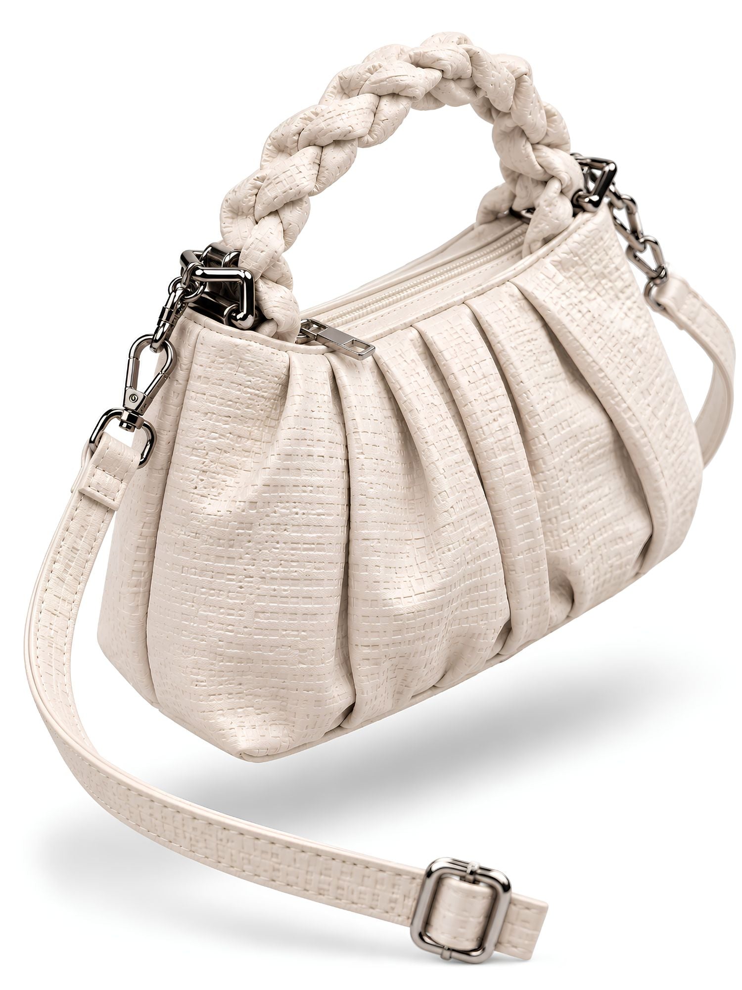 LOOKHAA Cream Textured Ruched Shoulder Bag lookhaa
