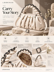 LOOKHAA Cream Textured Ruched Shoulder Bag lookhaa