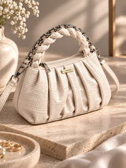 LOOKHAA Cream Textured Ruched Shoulder Bag lookhaa