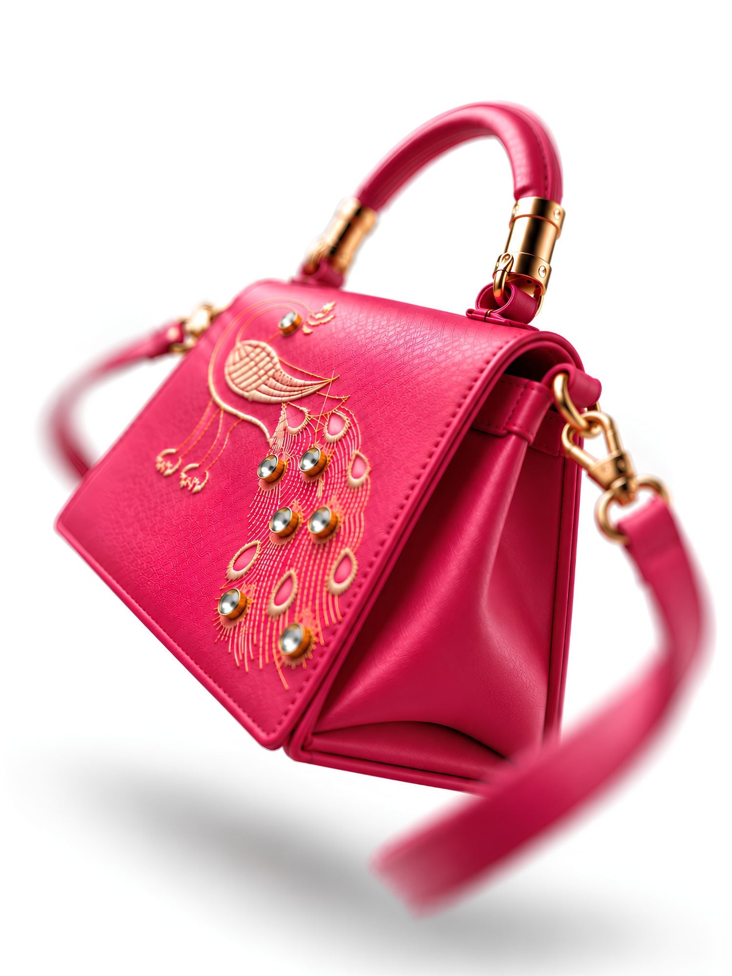 Lookhaa Women Premium Pink Peacock Embroidered Handbag lookhaa