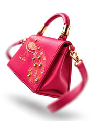 Lookhaa Women Premium Pink Peacock Embroidered Handbag lookhaa