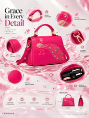 Lookhaa Women Premium Pink Peacock Embroidered Handbag lookhaa