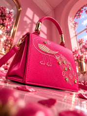 Lookhaa Women Premium Pink Peacock Embroidered Handbag lookhaa