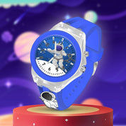 Lookhaa 3D Cute Astronaut Cartoon Watch with 7 Disco Lights Analog Watch for Boys - Blue