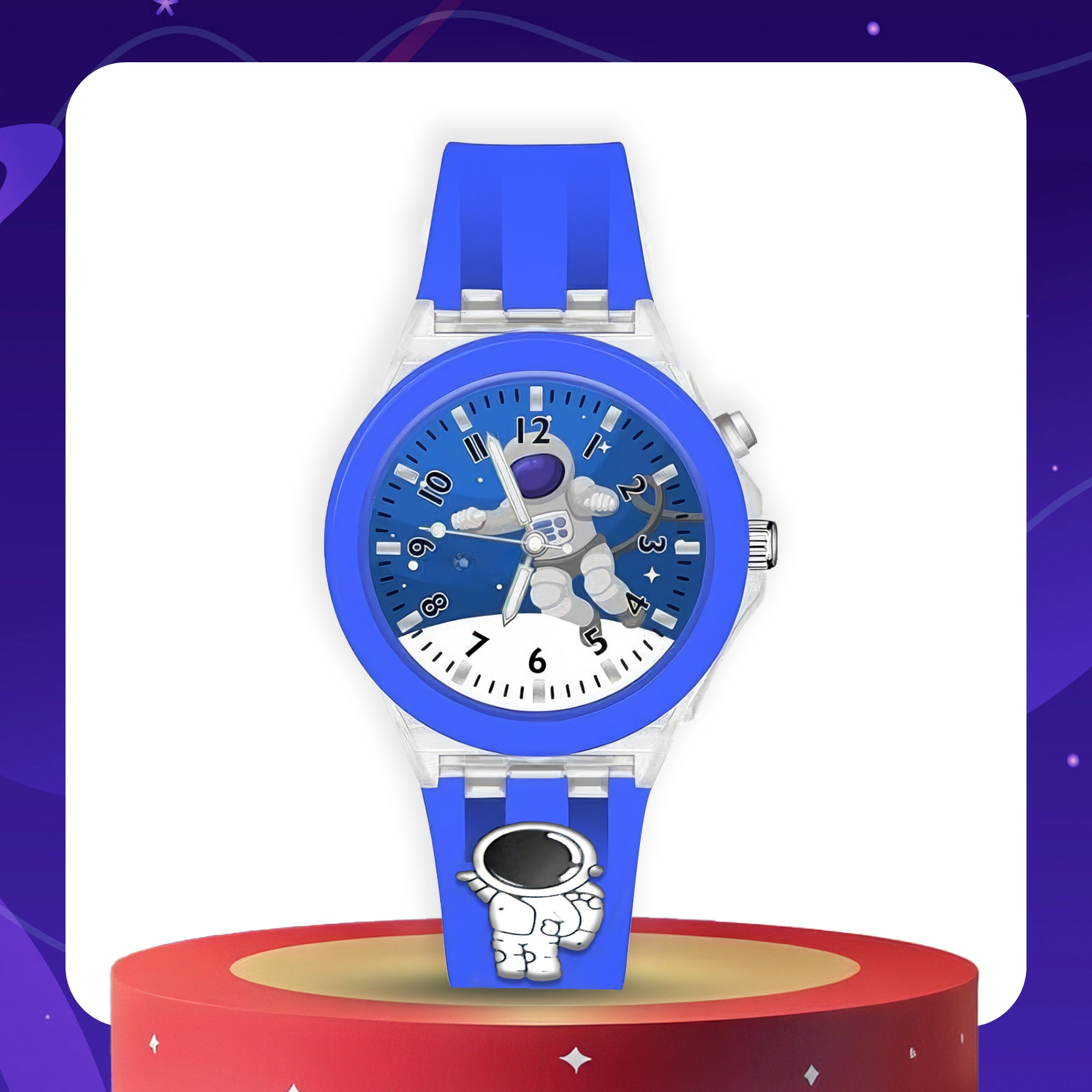 Lookhaa 3D Cute Astronaut Cartoon Watch with 7 Disco Lights Analog Watch for Boys - Blue