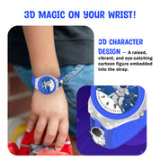 Lookhaa 3D Cute Astronaut Cartoon Watch with 7 Disco Lights Analog Watch for Boys - Blue