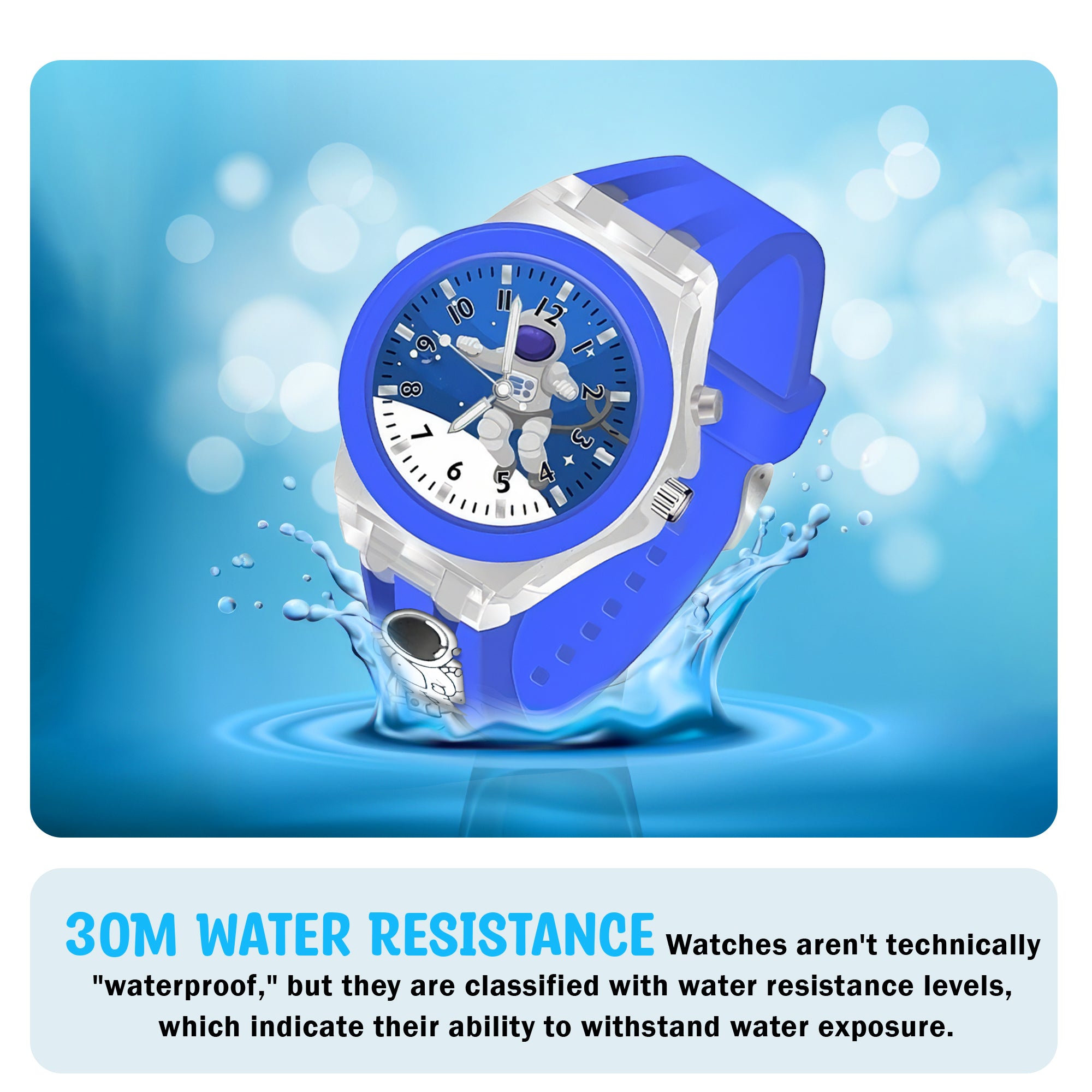 Lookhaa 3D Cute Astronaut Cartoon Watch with 7 Disco Lights Analog Watch for Boys - Blue