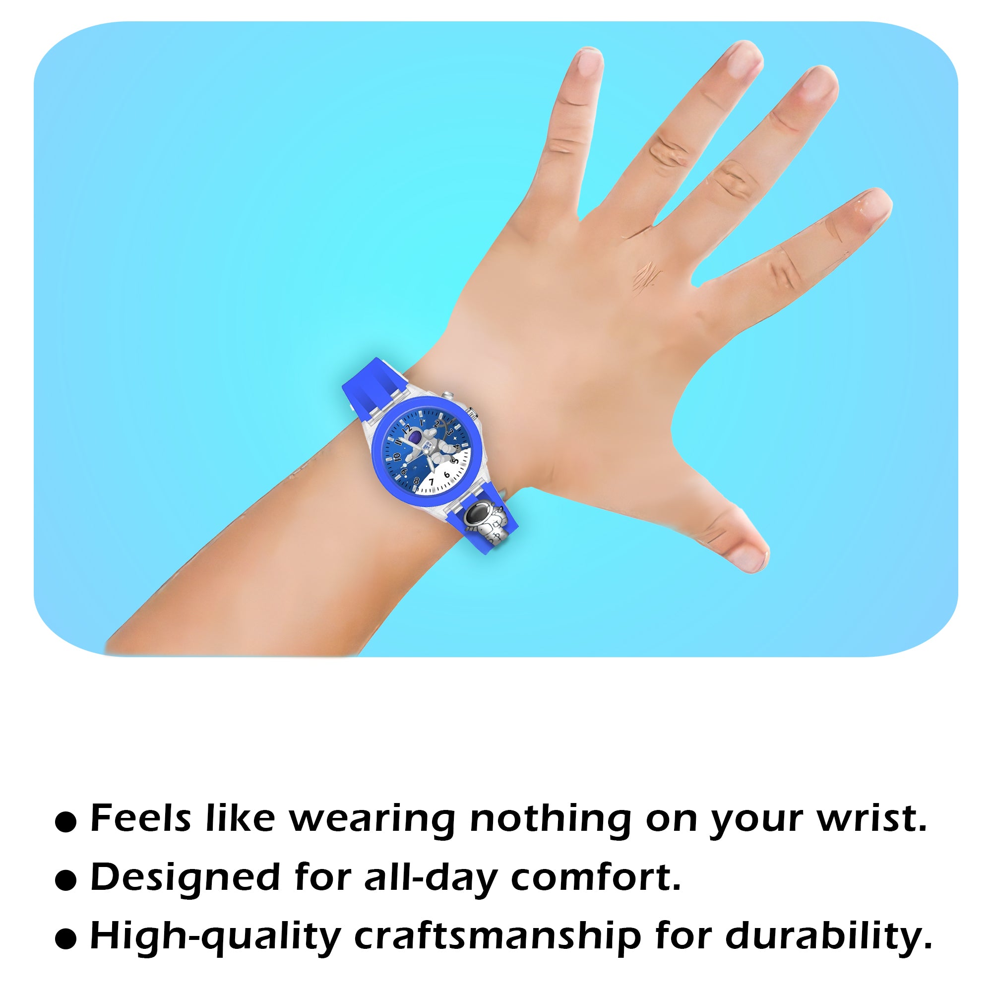 Lookhaa 3D Cute Astronaut Cartoon Watch with 7 Disco Lights Analog Watch for Boys - Blue