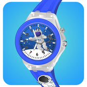 Lookhaa 3D Cute Astronaut Cartoon Watch with 7 Disco Lights Analog Watch for Boys - Blue