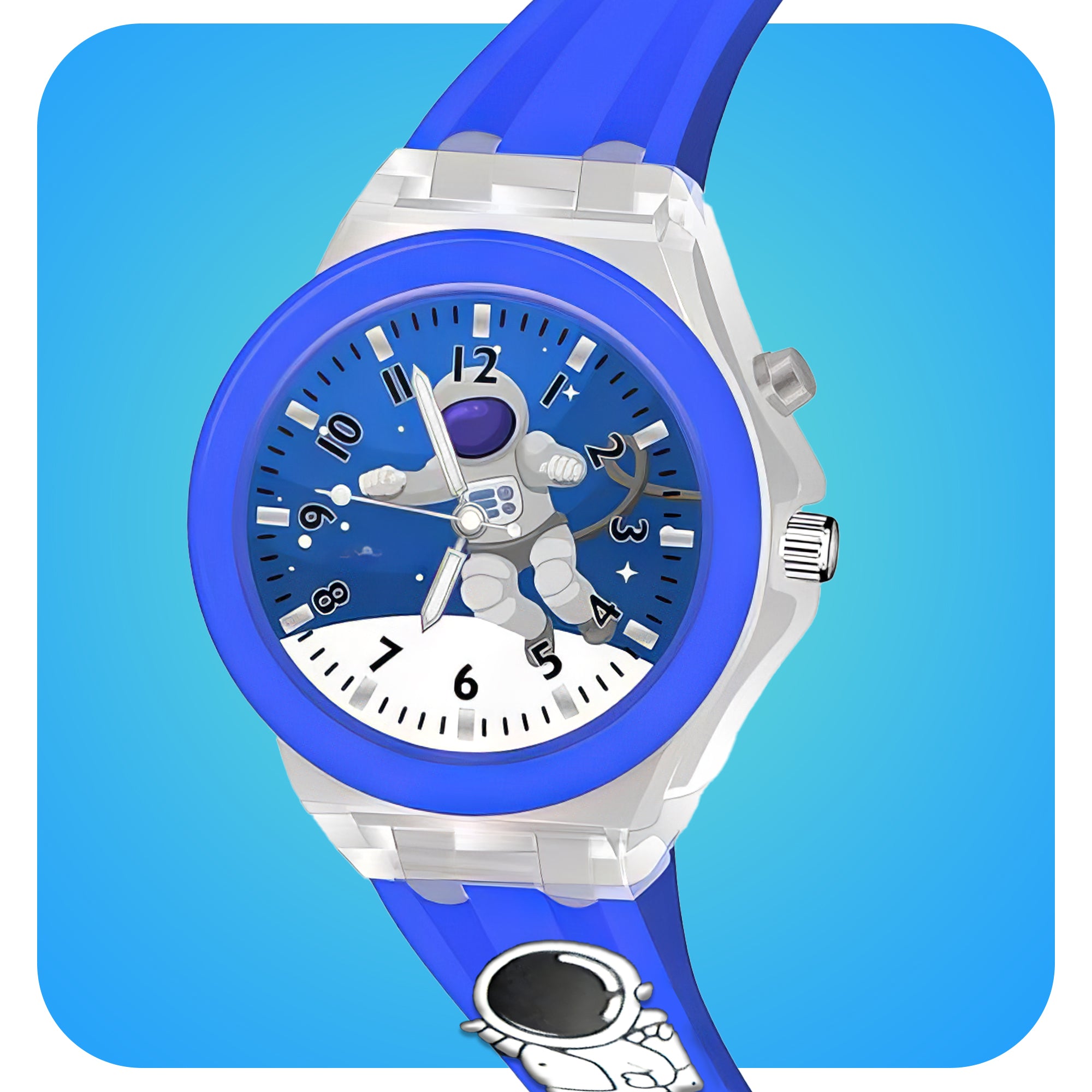 Lookhaa 3D Cute Astronaut Cartoon Watch with 7 Disco Lights Analog Watch for Boys - Blue