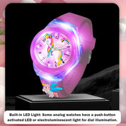 Lookhaa 3D Cute Unicorn Cartoon Watch with 7 Disco Lights Analog Watch for Girls - Pink
