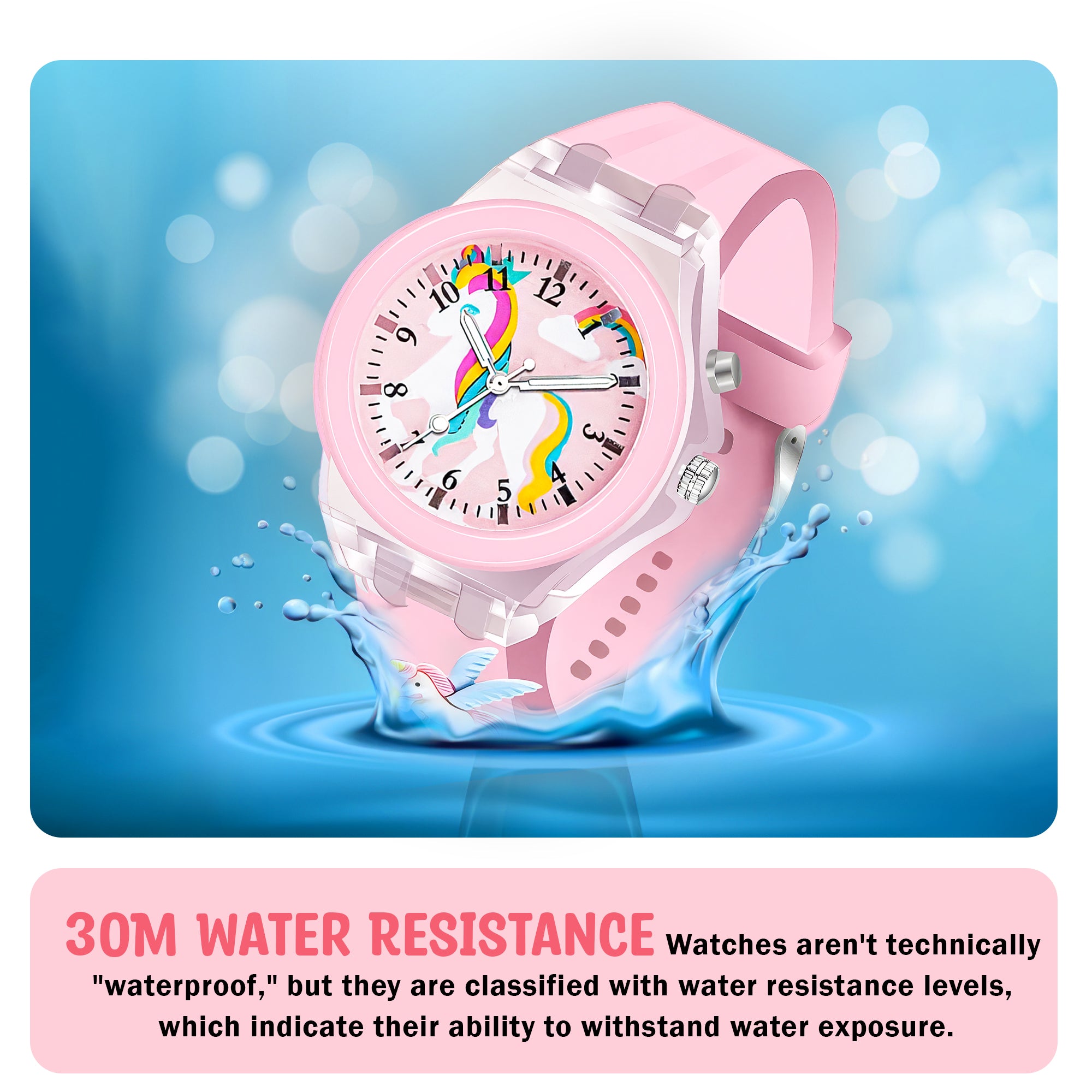 Lookhaa 3D Cute Unicorn Cartoon Watch with 7 Disco Lights Analog Watch for Girls - Pink
