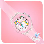 Lookhaa 3D Cute Unicorn Cartoon Watch with 7 Disco Lights Analog Watch for Girls - Pink
