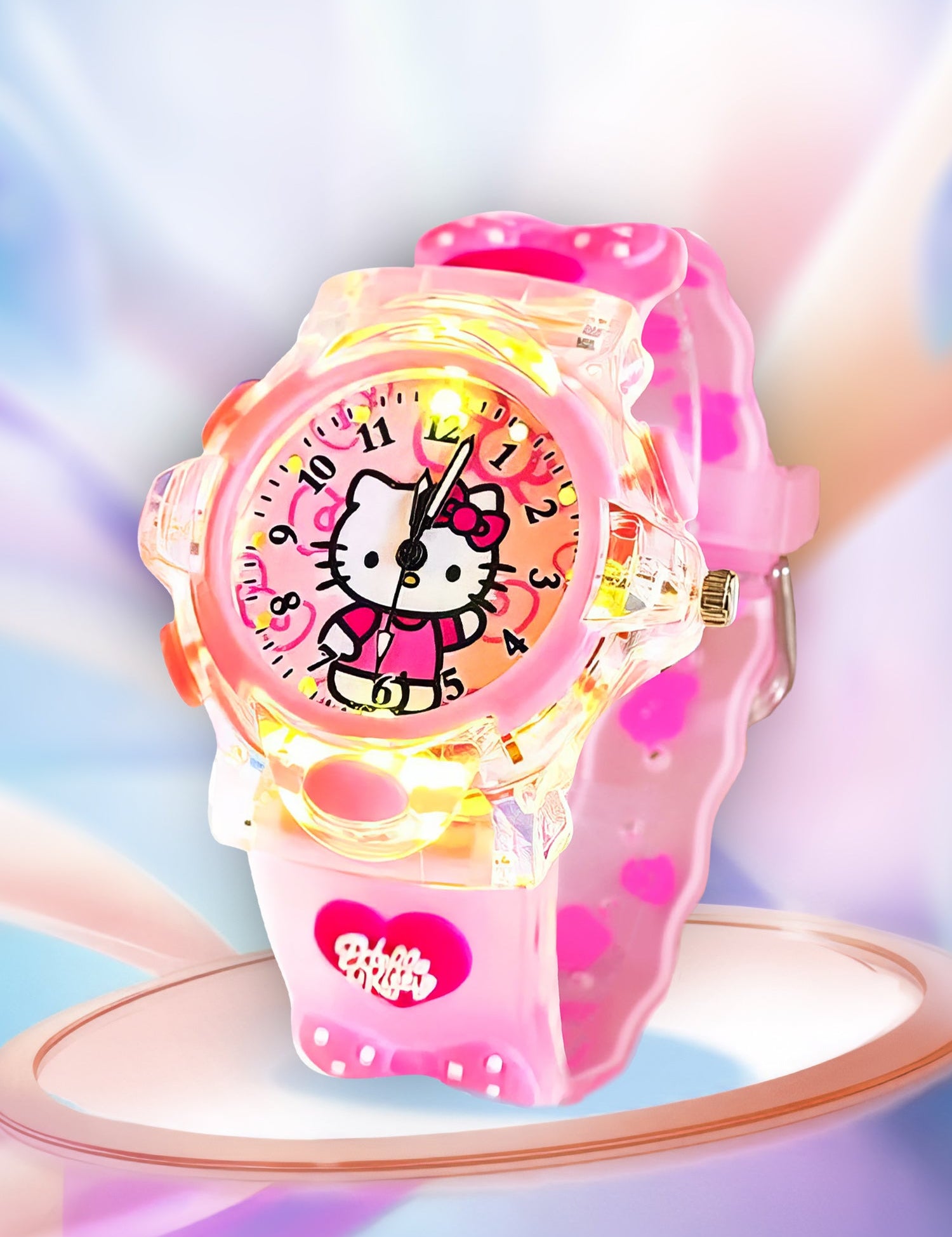 Lookhaa Kids Cute Cartoon Analog Disco Light Watches For Girls - Pink lookhaa