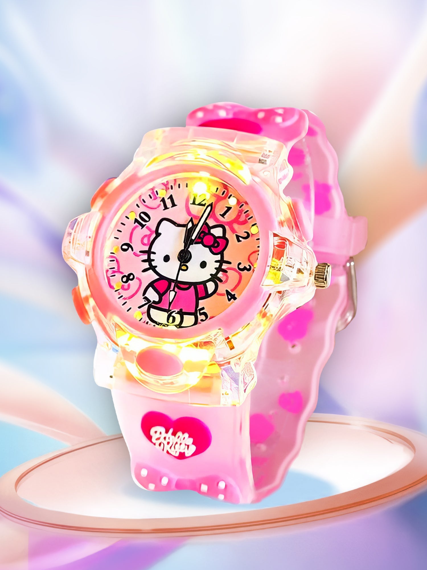 Lookhaa Kids Cute Cartoon Analog Disco Light Watches For Girls - Pink lookhaa