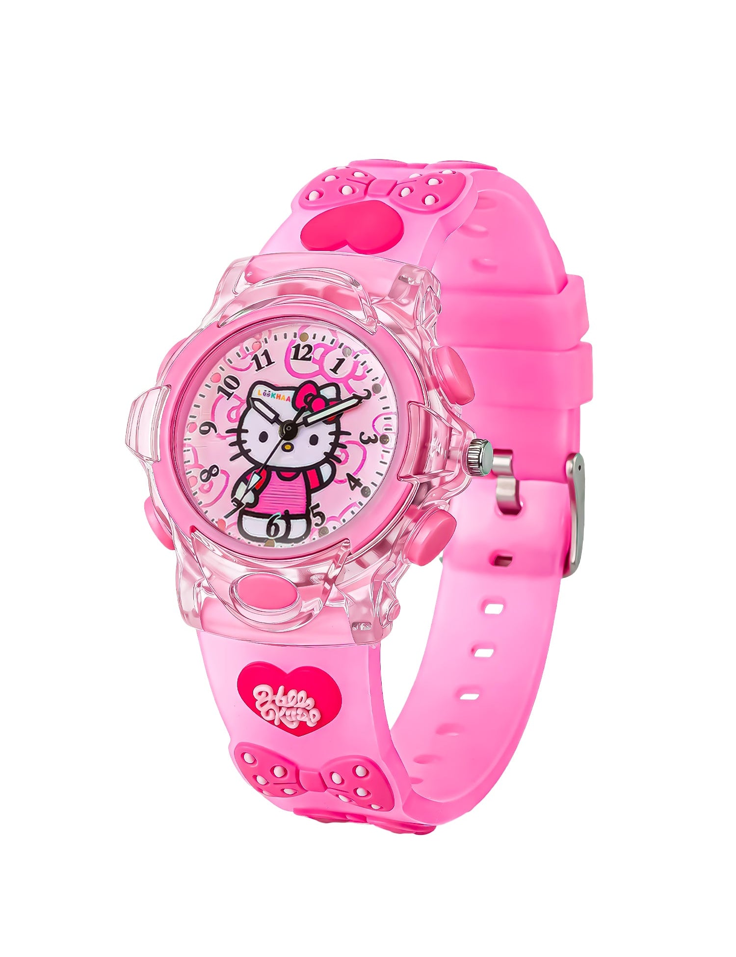 Lookhaa Kids Cute Cartoon Analog Disco Light Watches For Girls - Pink lookhaa