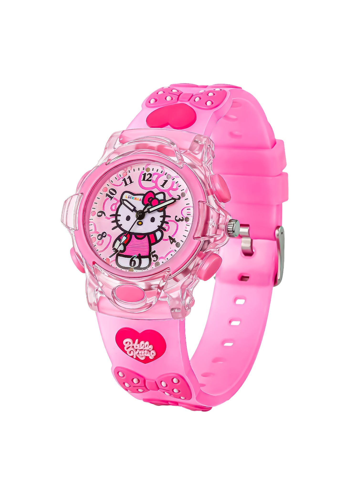 Lookhaa Kids Cute Cartoon Analog Disco Light Watches For Girls - Pink lookhaa