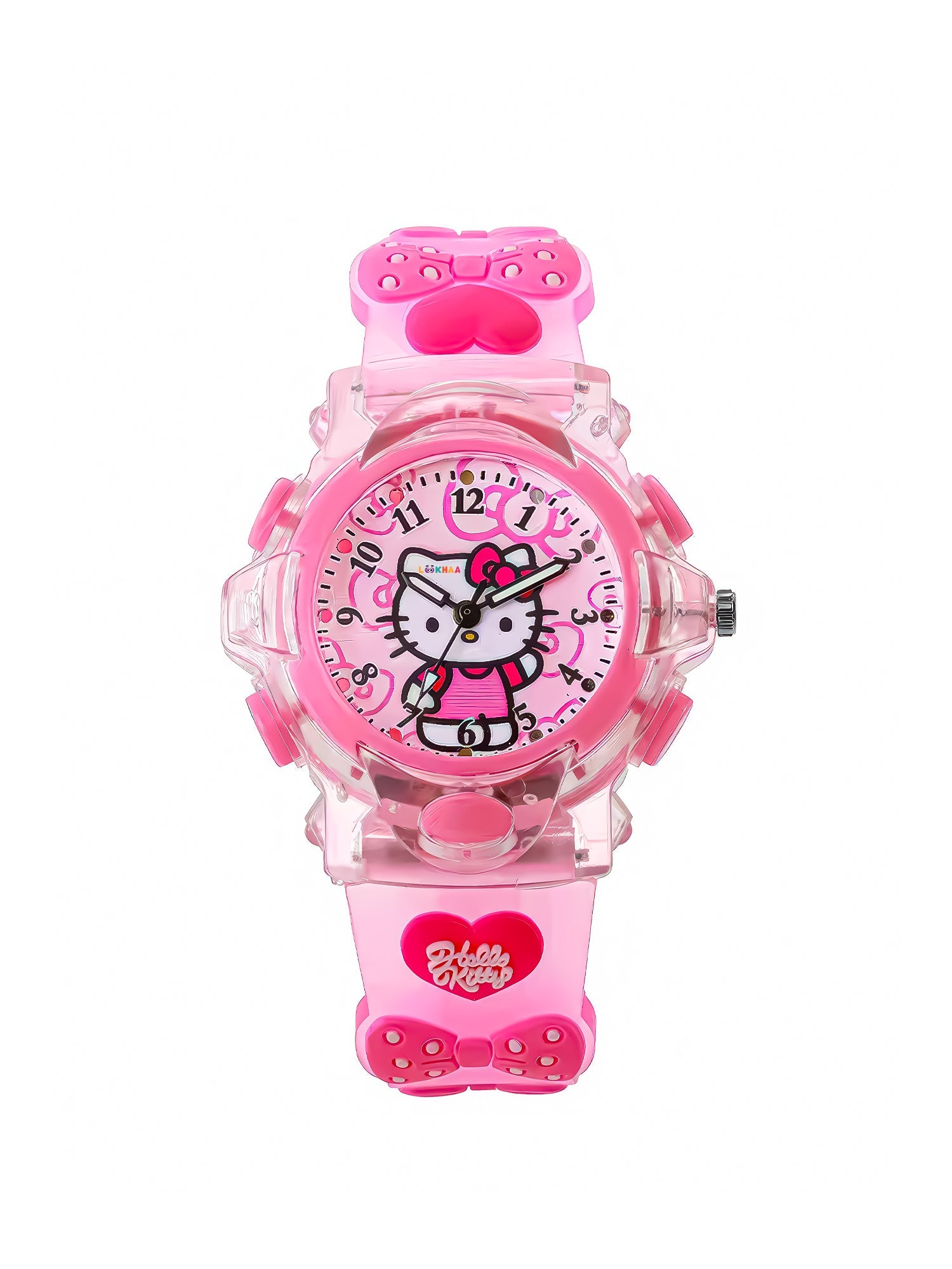 Lookhaa Kids Cute Cartoon Analog Disco Light Watches For Girls - Pink lookhaa
