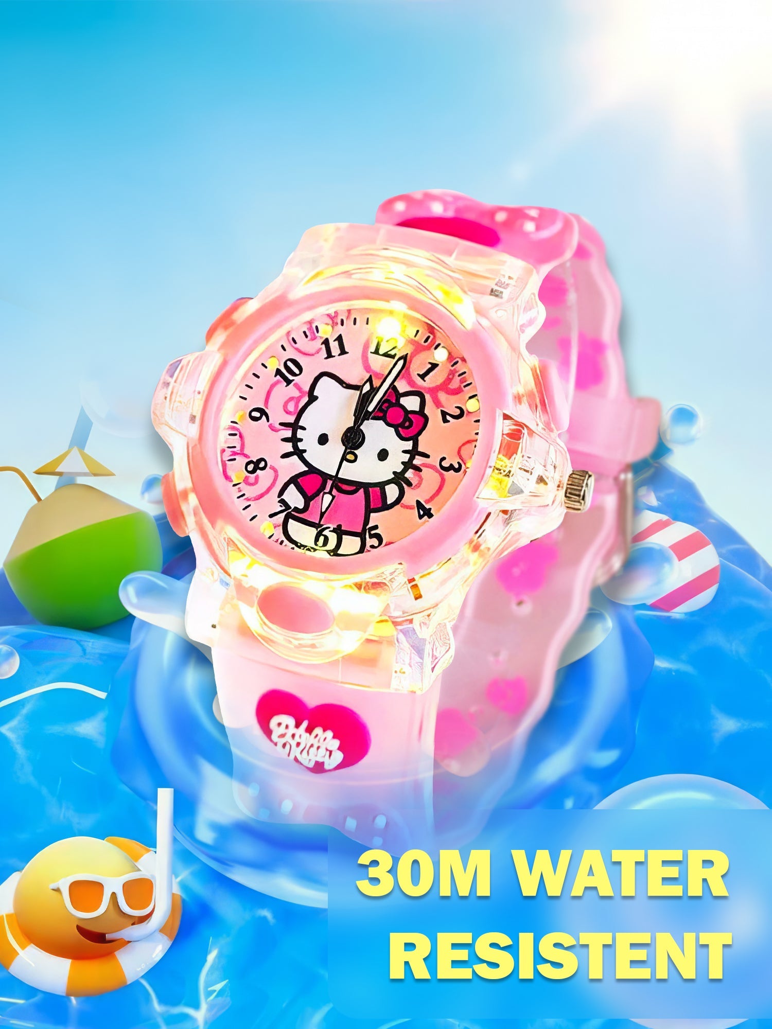 Lookhaa Kids Cute Cartoon Analog Disco Light Watches For Girls - Pink lookhaa