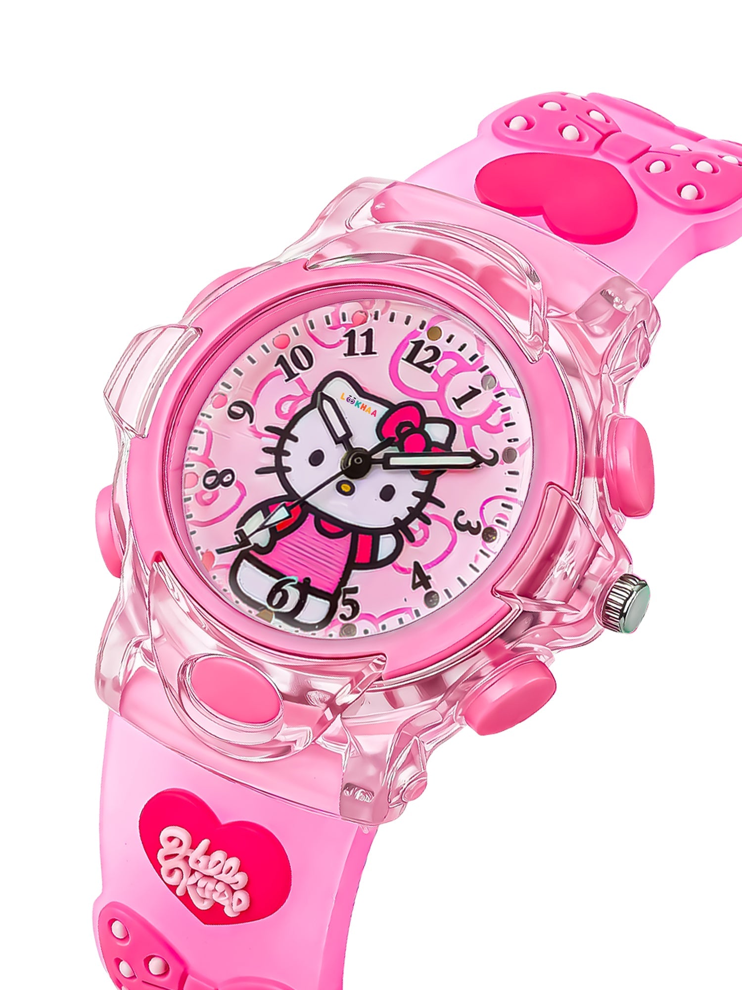 Lookhaa Kids Cute Cartoon Analog Disco Light Watches For Girls - Pink lookhaa