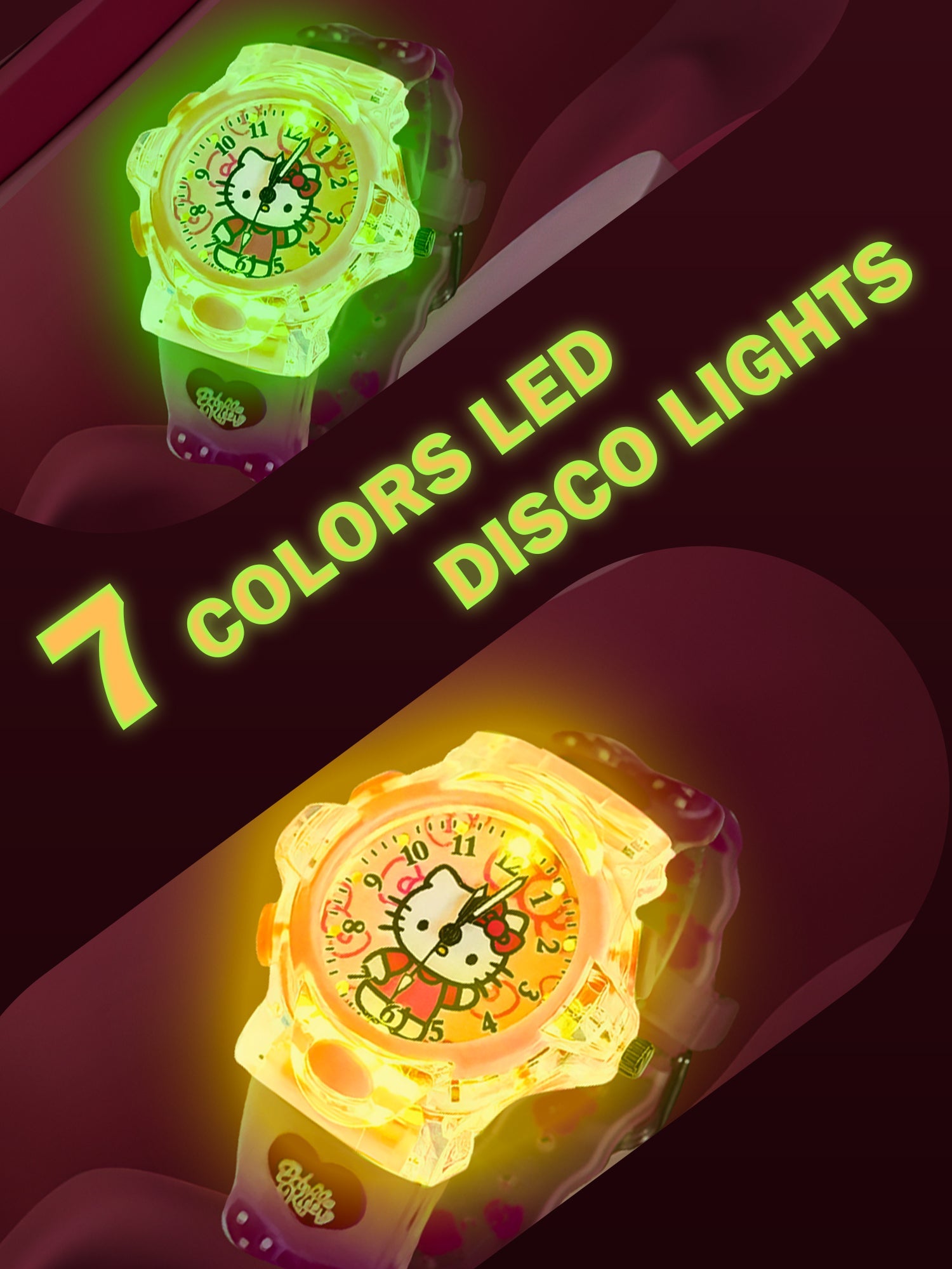 Lookhaa Kids Cute Cartoon Analog Disco Light Watches For Girls - Pink lookhaa