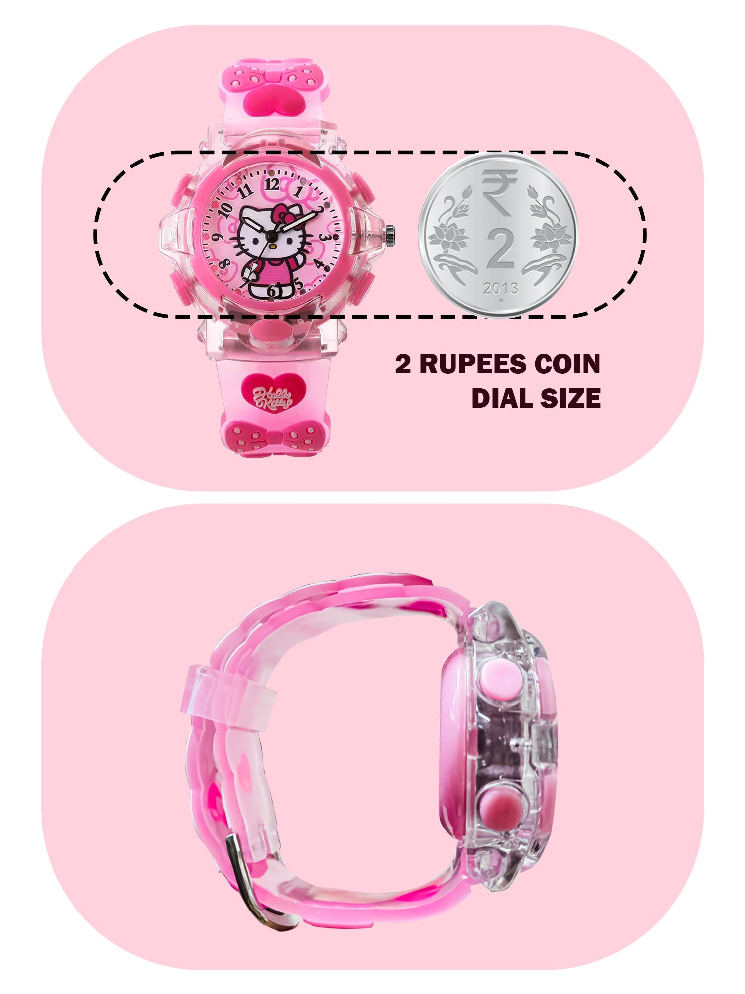 Lookhaa Kids Cute Cartoon Analog Disco Light Watches For Girls - Pink lookhaa