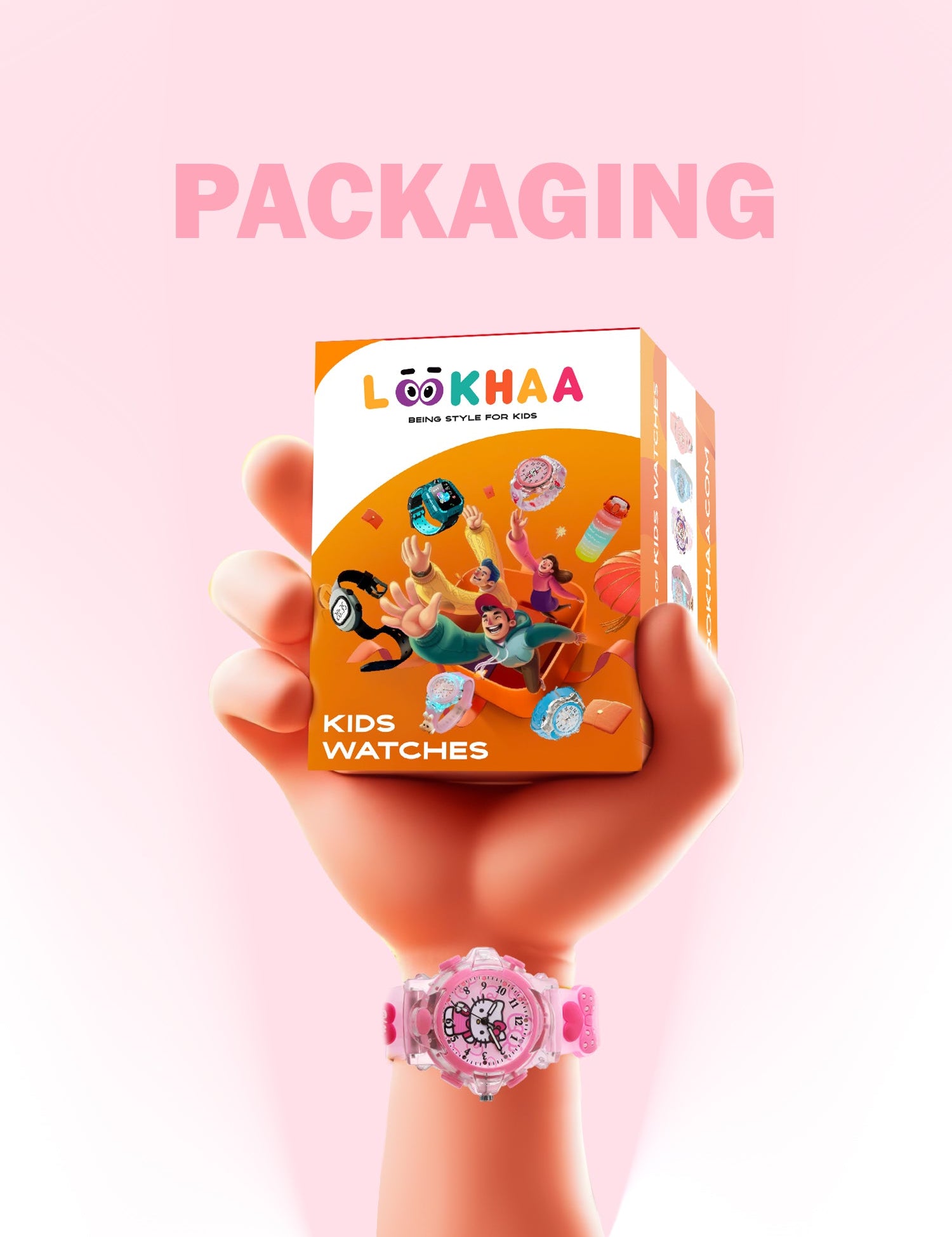 Lookhaa Kids Cute Cartoon Analog Disco Light Watches For Girls - Pink lookhaa