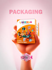 Lookhaa Kids Cute Cartoon Analog Disco Light Watches For Girls - Pink lookhaa