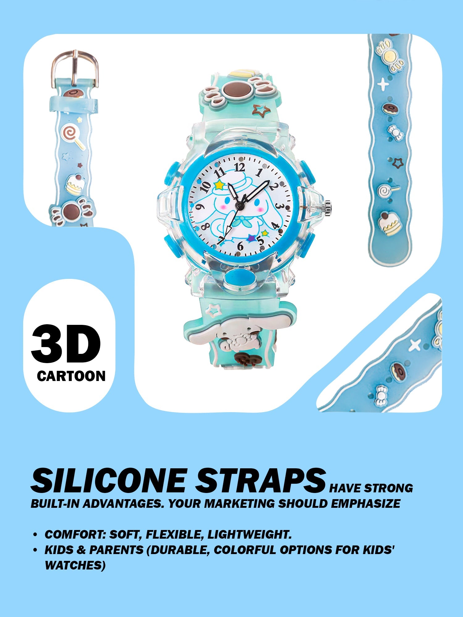 Lookhaa Cartoon Analog Light Watch for Boys - Blue lookhaa