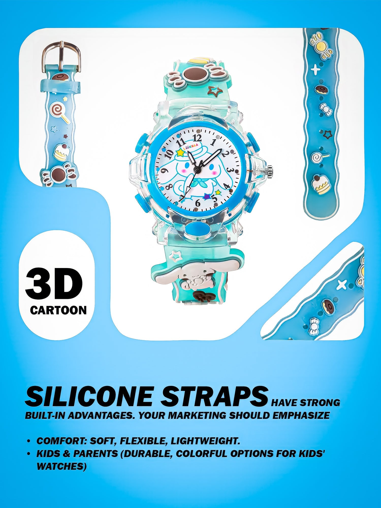 Lookhaa Cartoon Analog Light Watch for Boys - Blue lookhaa