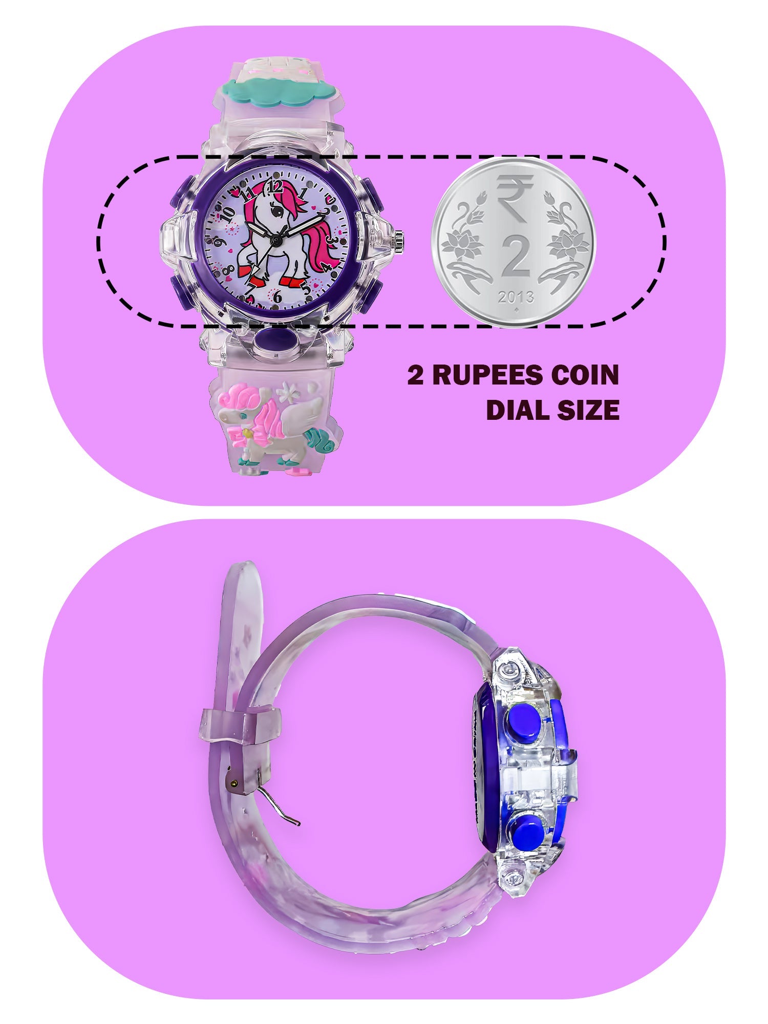 Lookhaa Cartoon Analog Light Watch for Girls - Purple lookhaa
