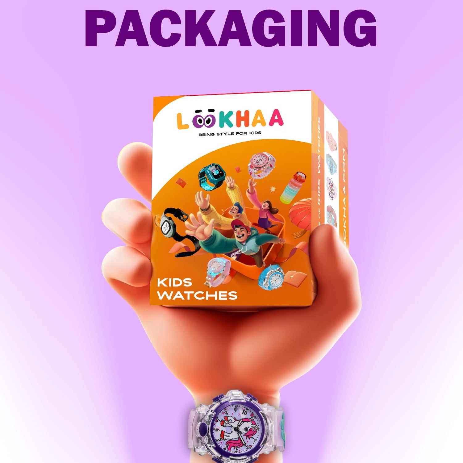 Lookhaa Cartoon Analog Light Watch for Girls - Purple lookhaa