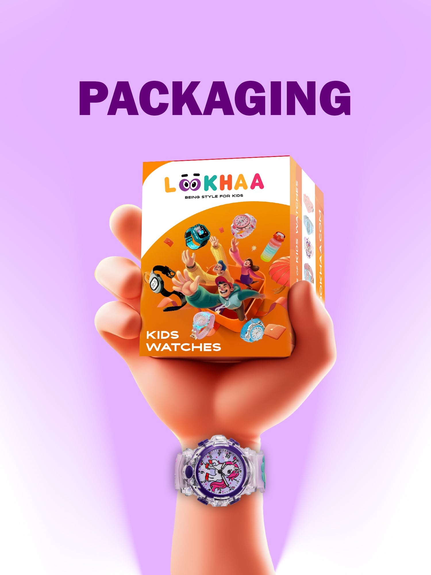 Lookhaa Cartoon Analog Light Watch for Girls - Purple lookhaa