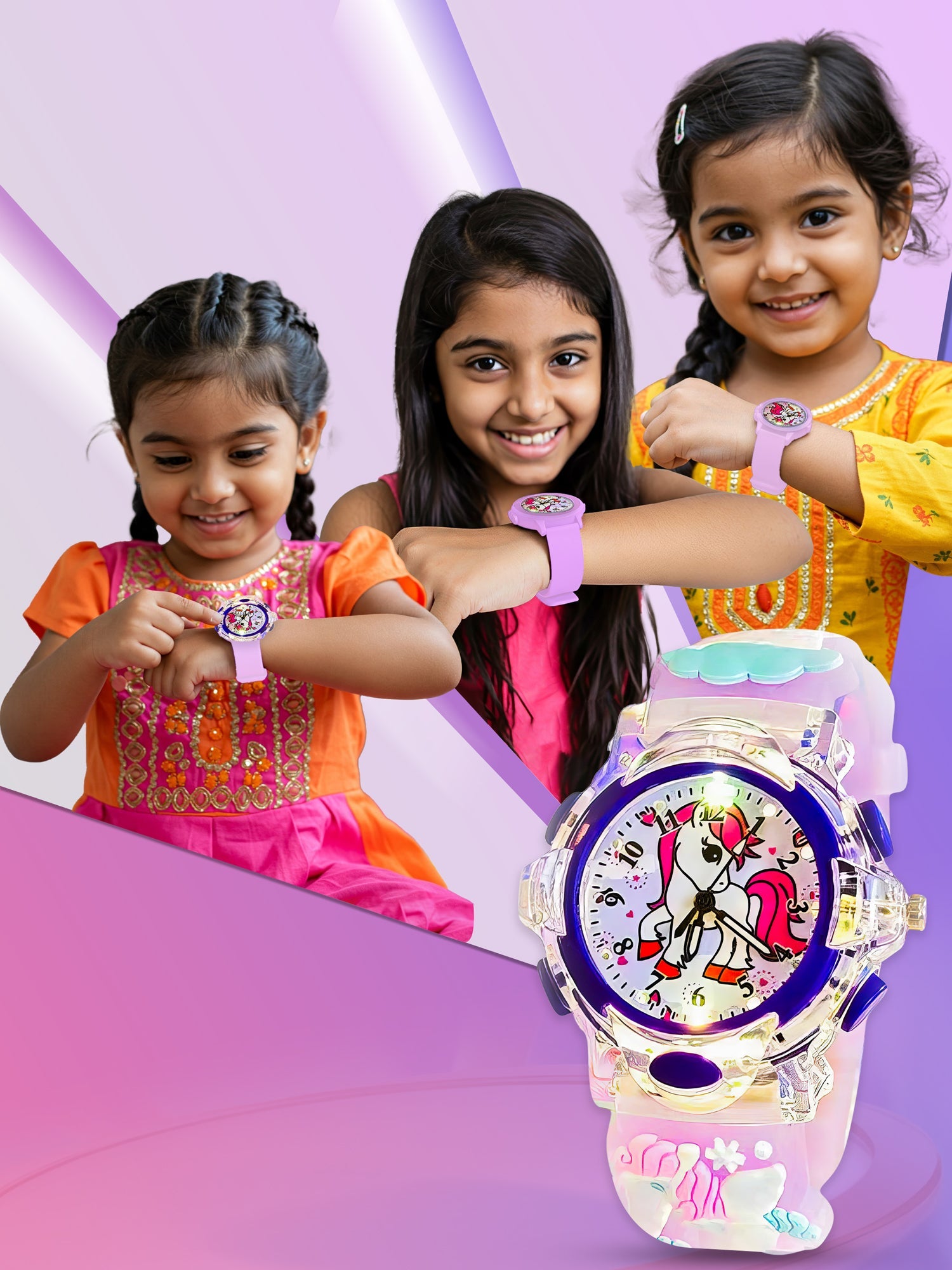 Lookhaa Cartoon Analog Light Watch for Girls - Purple lookhaa