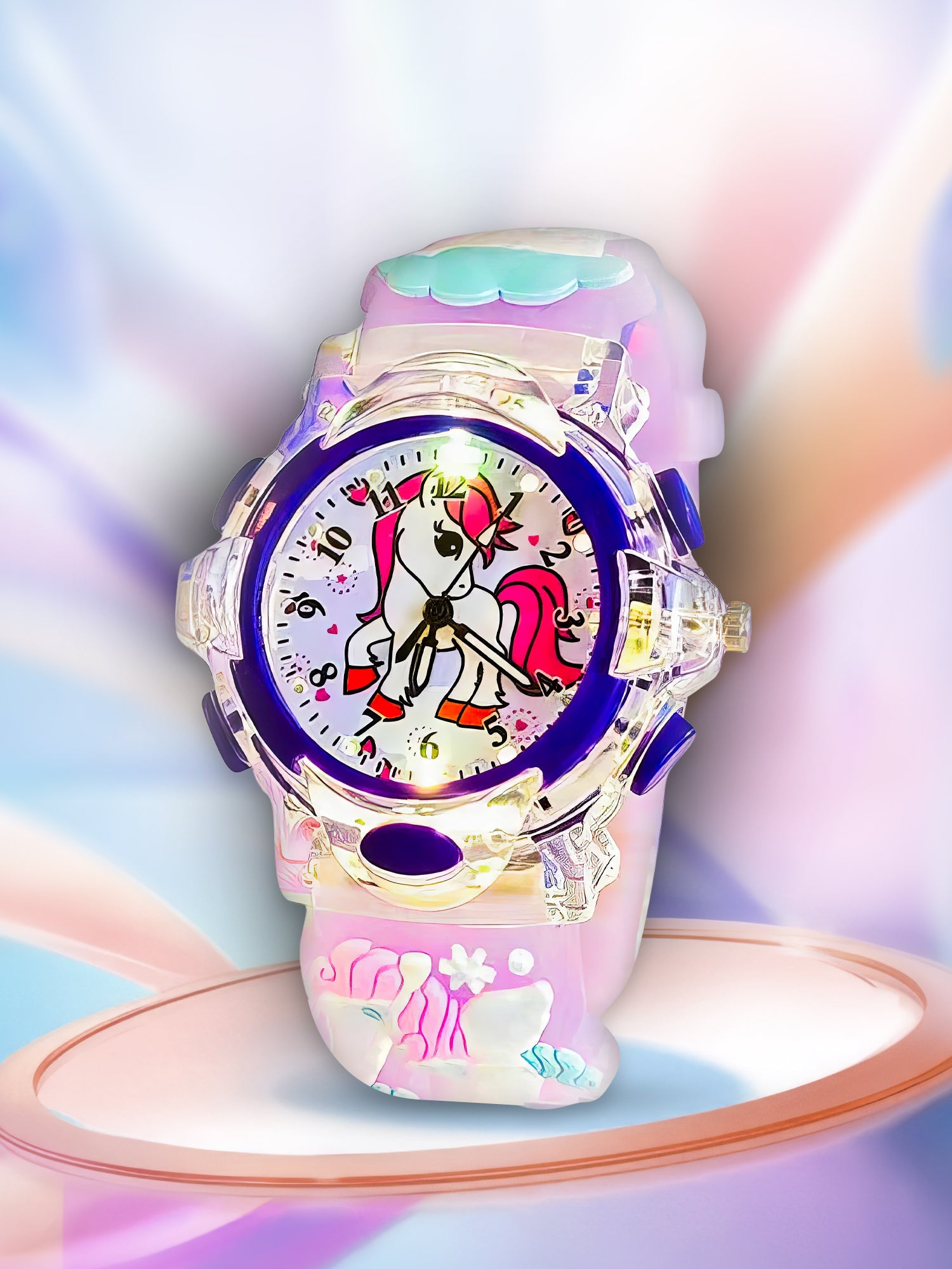 Lookhaa Cartoon Analog Light Watch for Girls - Purple lookhaa