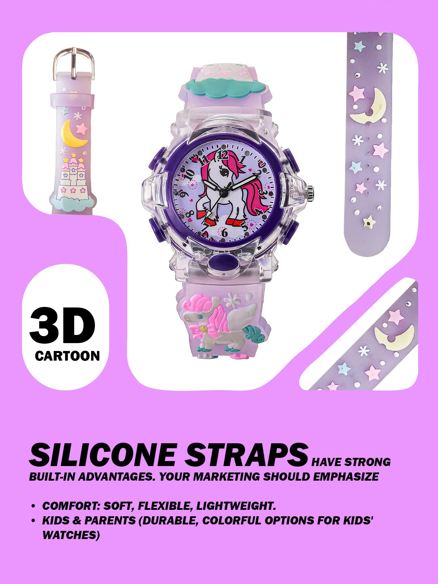 Lookhaa Cartoon Analog Light Watch for Girls - Purple lookhaa