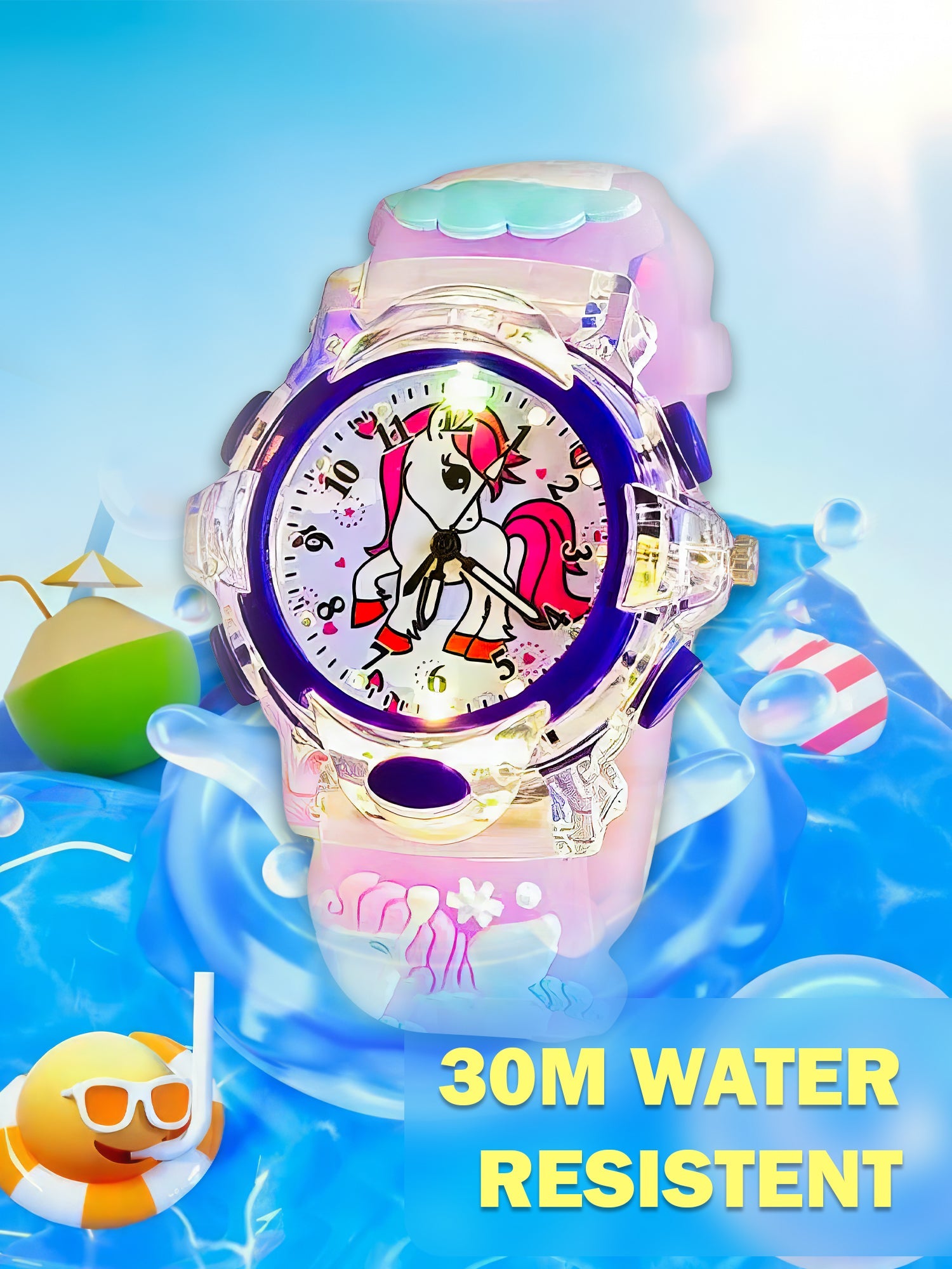 Lookhaa Cartoon Analog Light Watch for Girls - Purple lookhaa