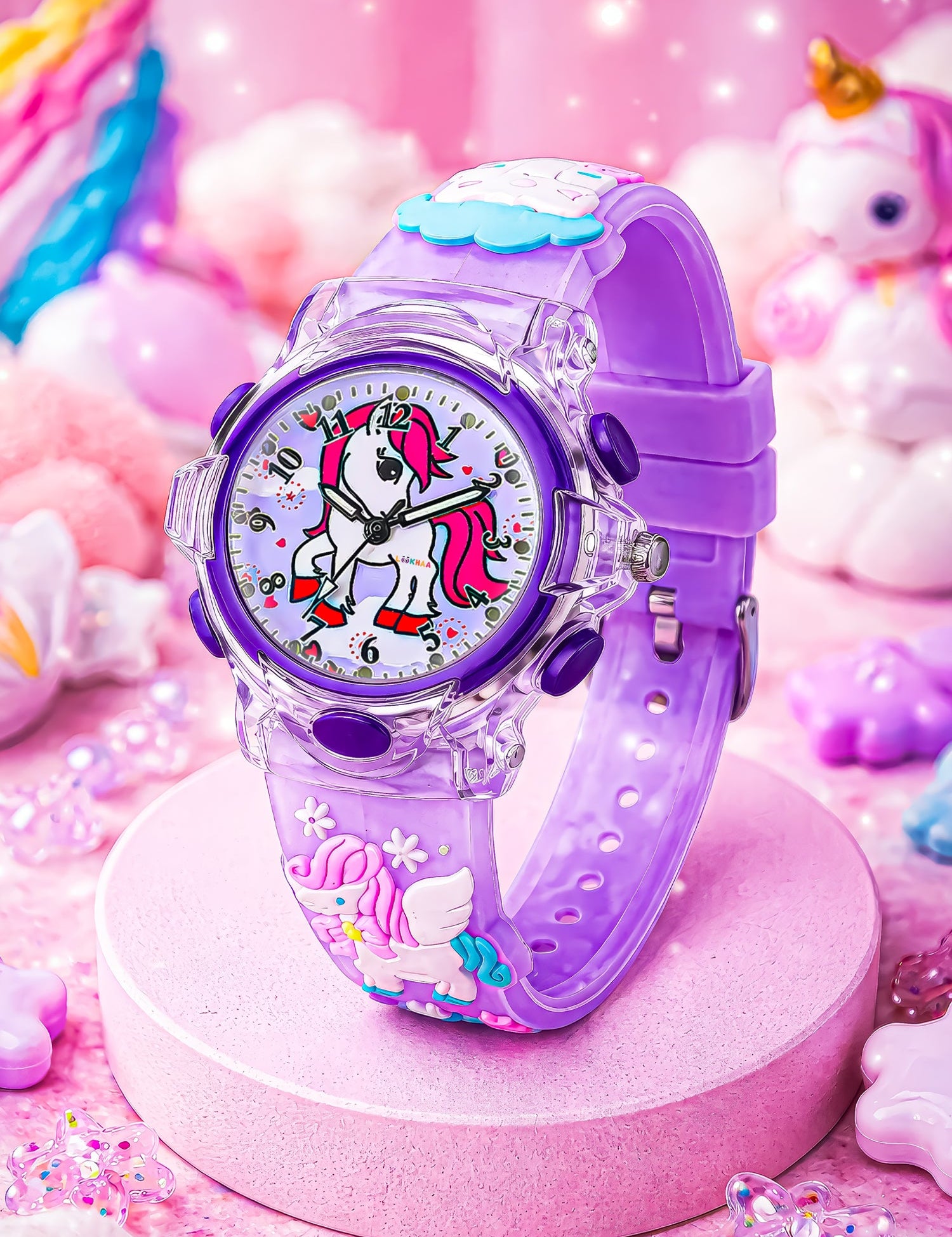 Lookhaa Cartoon Analog Light Watch for Girls - Purple lookhaa