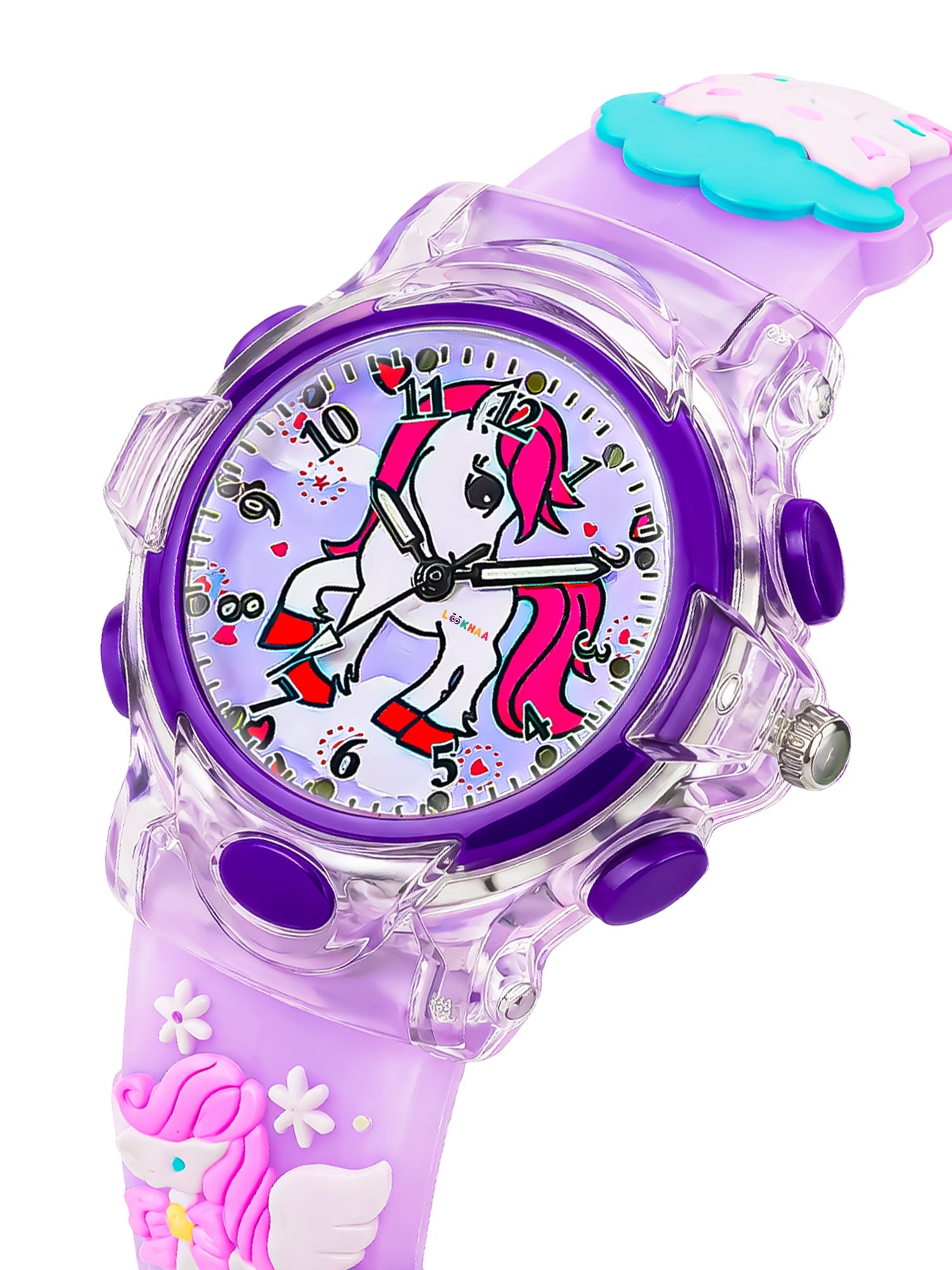 Lookhaa Cartoon Analog Light Watch for Girls - Purple lookhaa