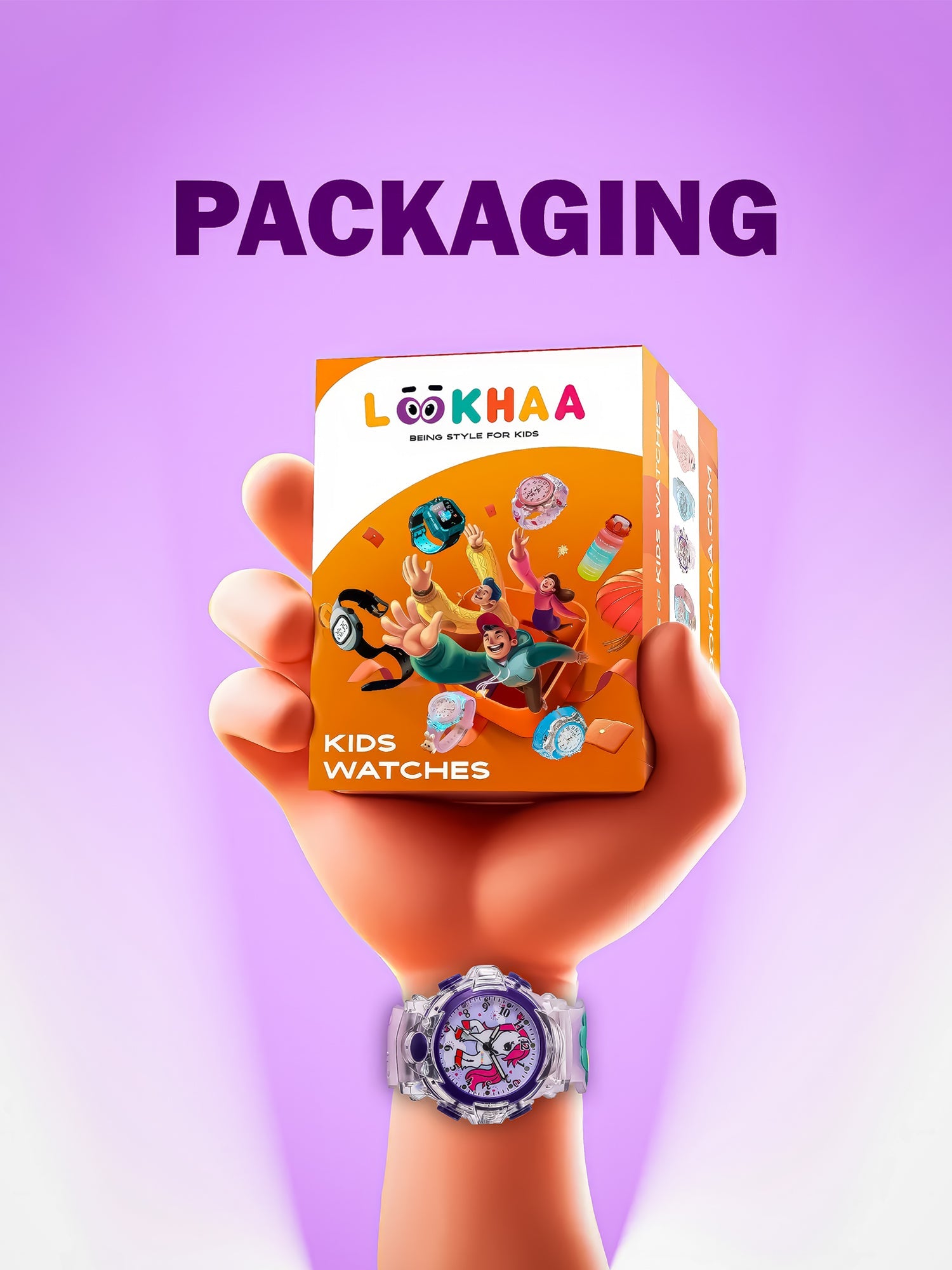 Lookhaa Cartoon Analog Light Watch for Girls - Purple lookhaa