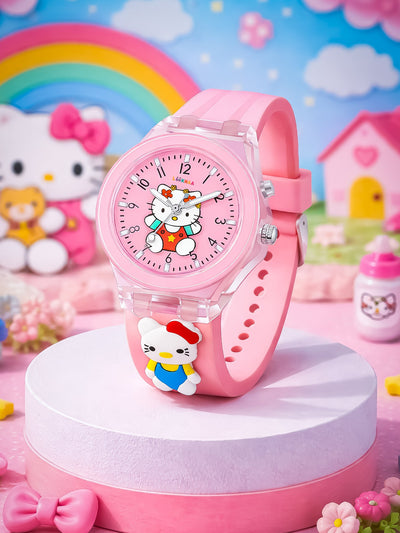 Lookhaa 3D Cute Cartoon Watch with 7 Disco Lights Analog Watch for Girls - Pink