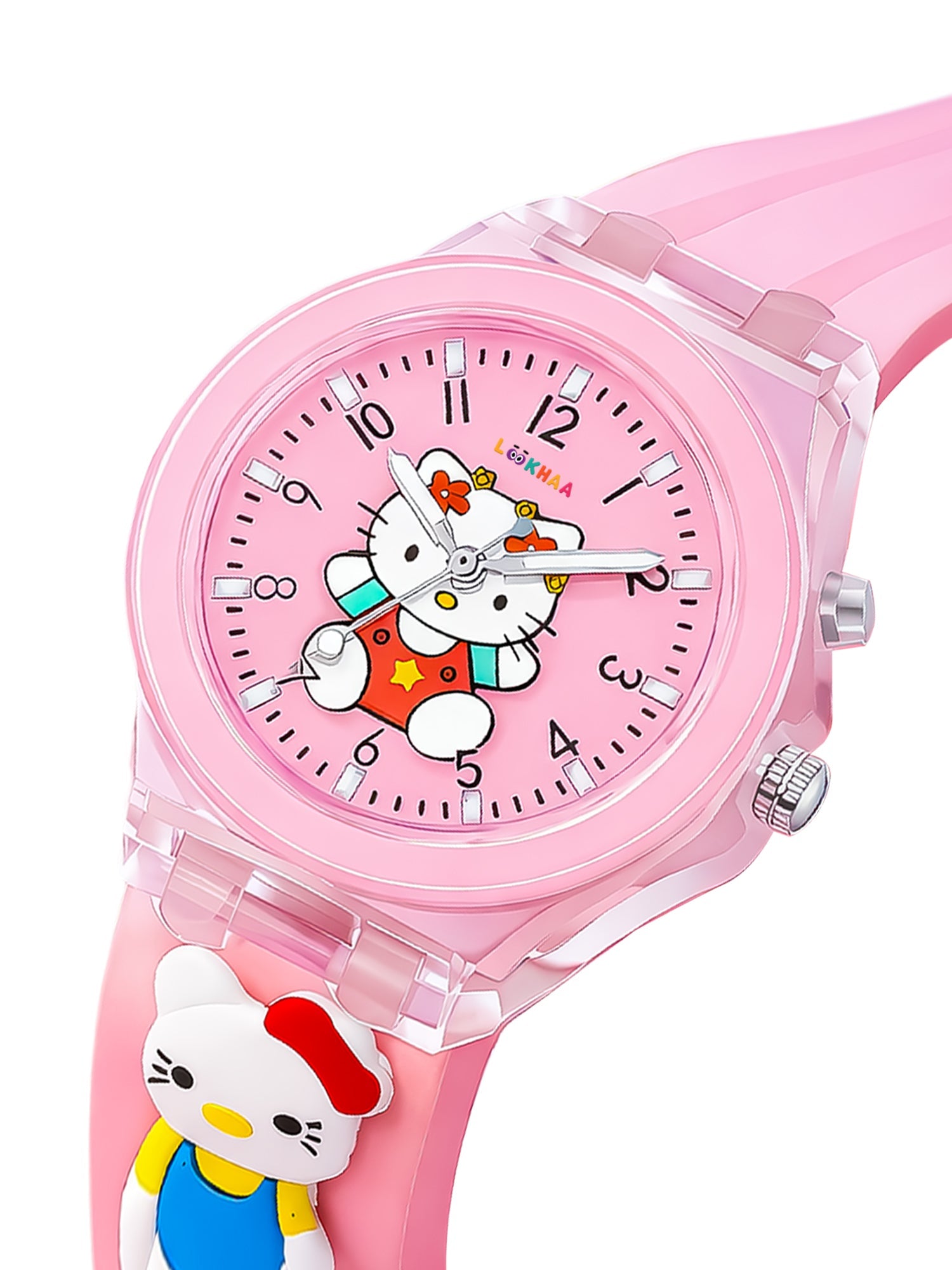 Lookhaa 3D Cute Cartoon Watch with 7 Disco Lights Analog Watch for Girls - Pink lookhaa