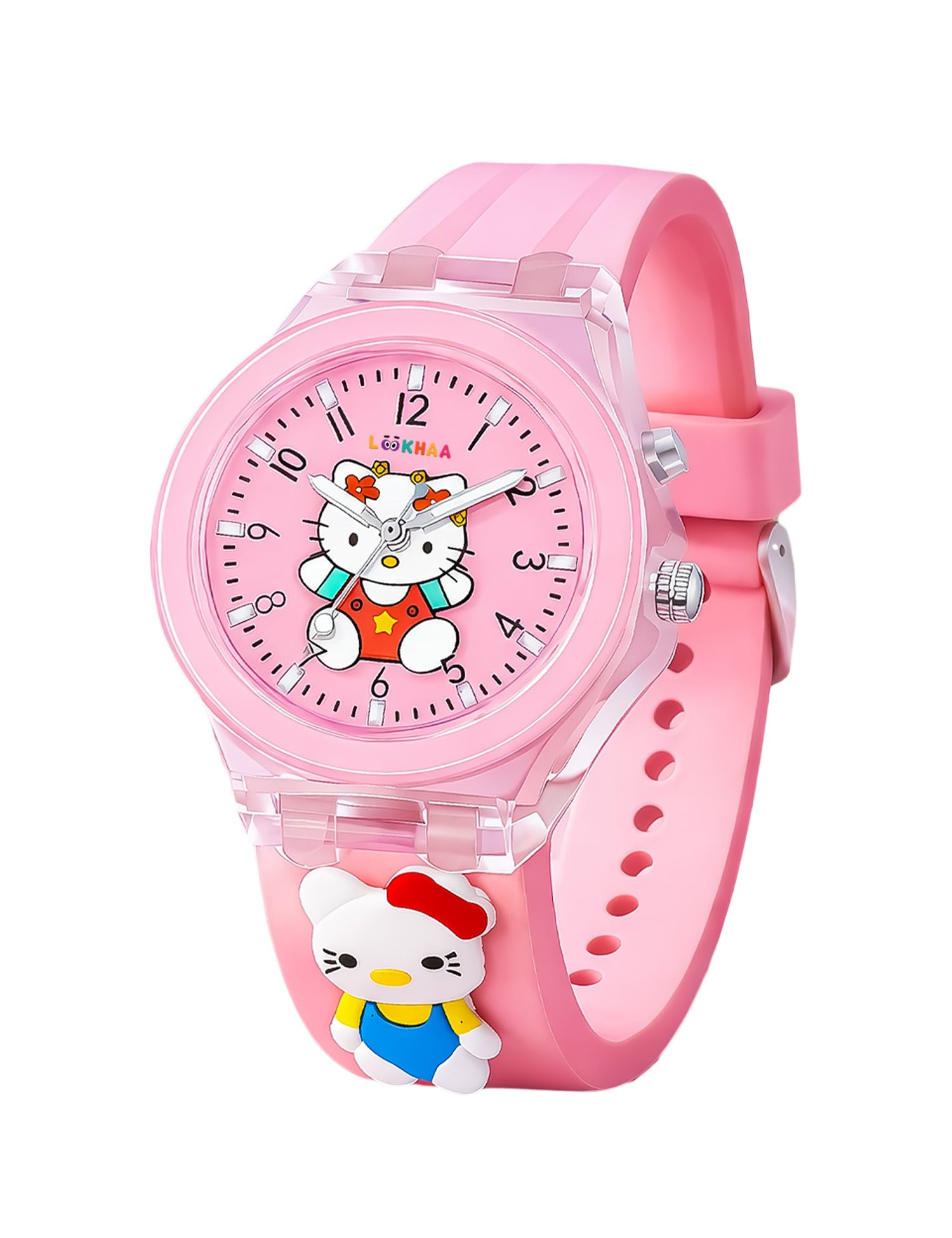 Lookhaa 3D Cute Cartoon Watch with 7 Disco Lights Analog Watch for Girls - Pink lookhaa