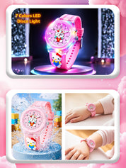 Lookhaa 3D Cute Cartoon Watch with 7 Disco Lights Analog Watch for Girls - Pink lookhaa
