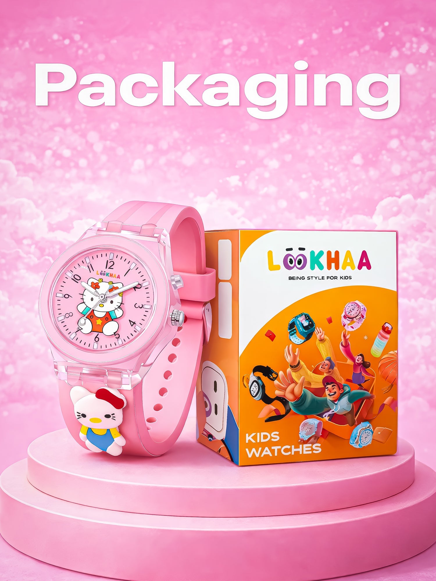 Lookhaa 3D Cute Cartoon Watch with 7 Disco Lights Analog Watch for Girls - Pink lookhaa