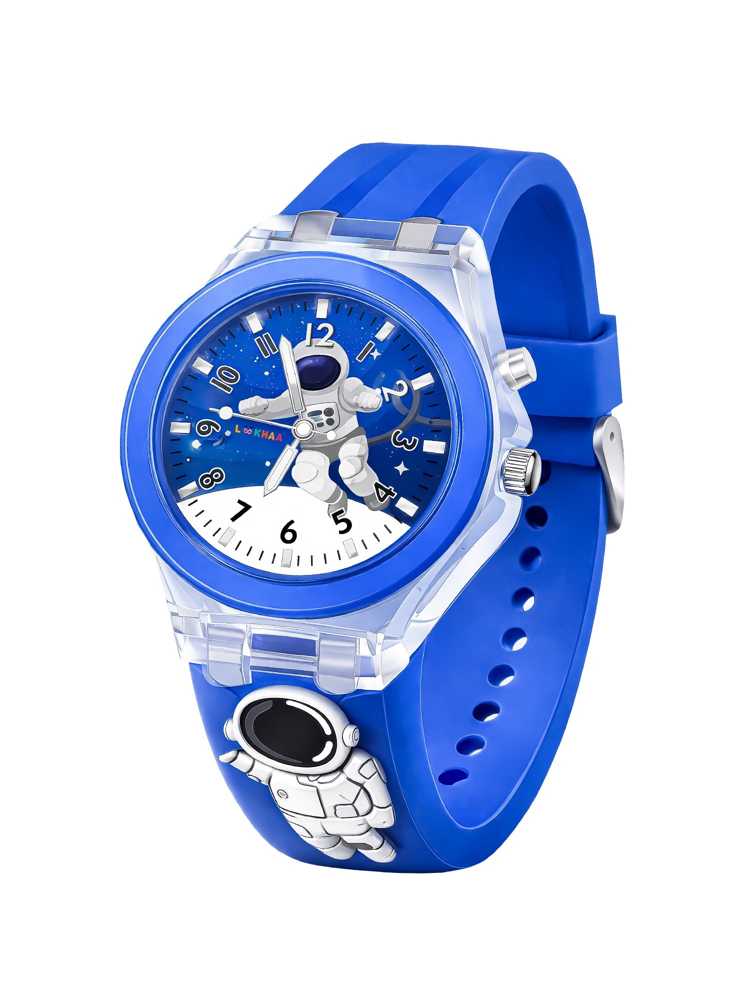 Lookhaa 3D Cute Astronaut Cartoon Watch with 7 Disco Lights Analog Watch for Boys - Blue lookhaa
