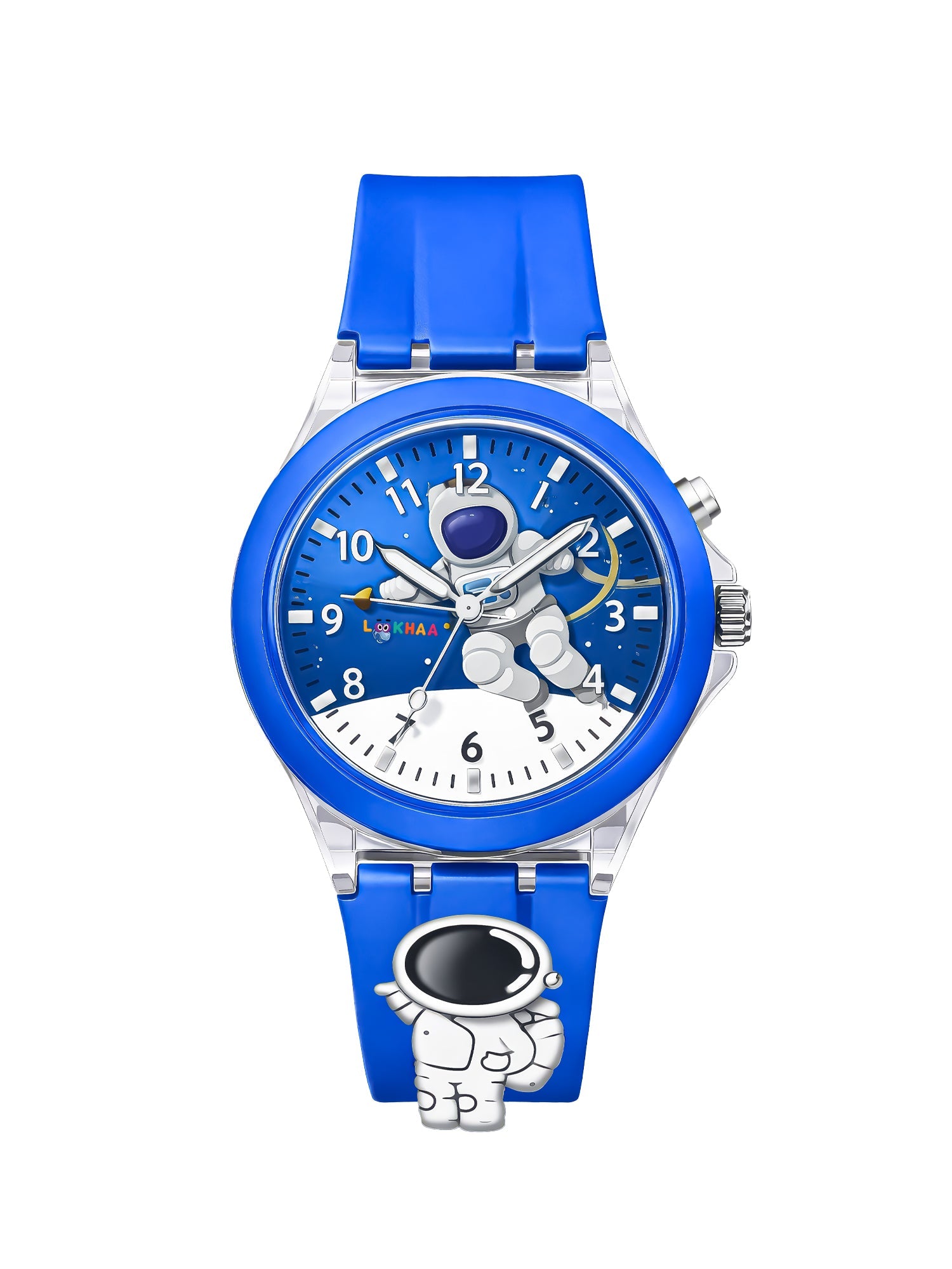 Lookhaa 3D Cute Astronaut Cartoon Watch with 7 Disco Lights Analog Watch for Boys - Blue lookhaa
